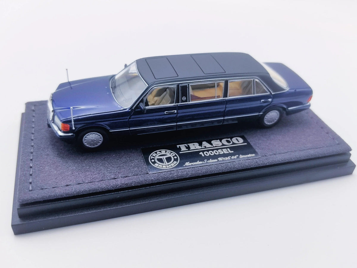 *HEC 2026* Mercedes S-Class W126 44" Limosine Trasco 1000SEL, 1:64 Scale (Blue) — image 2
