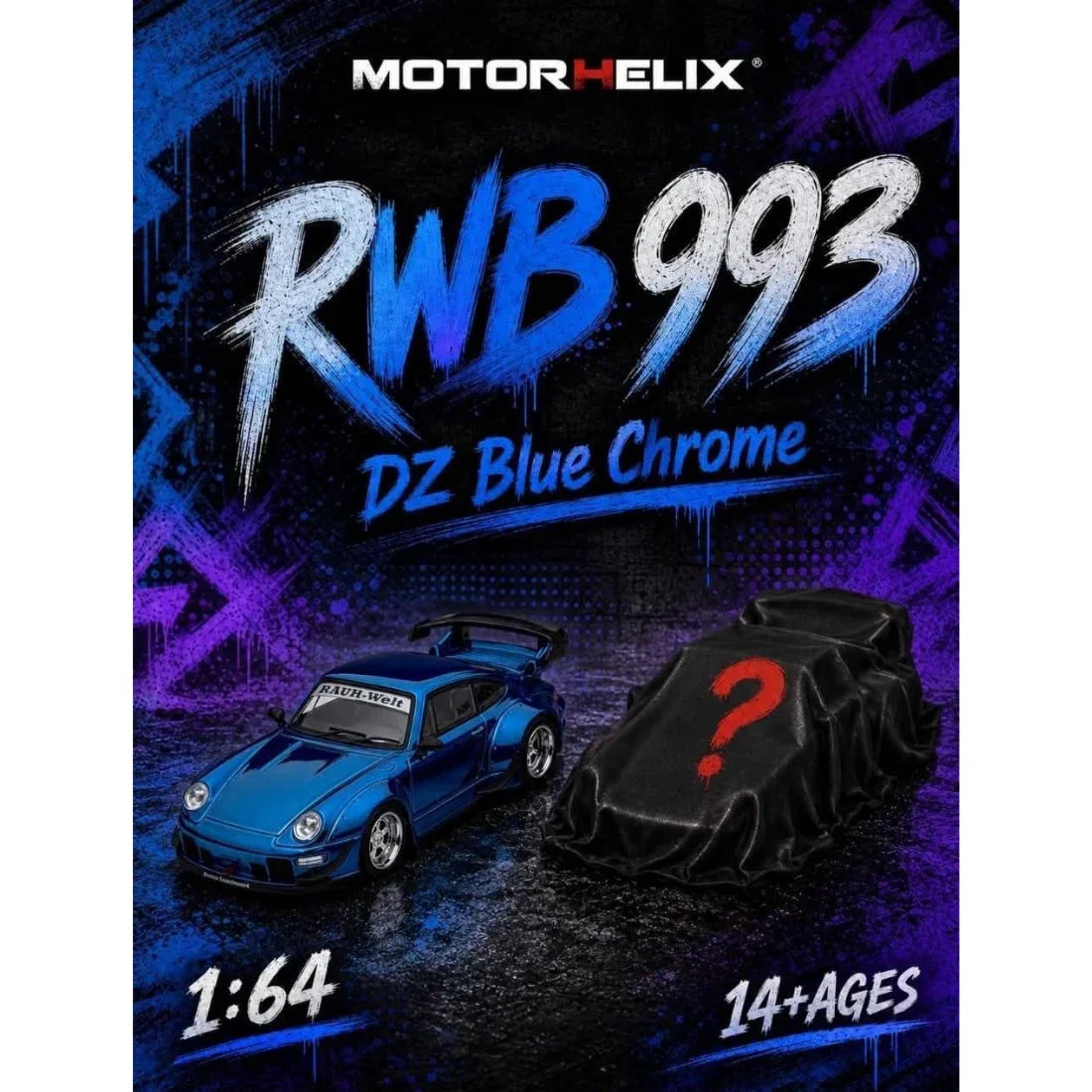 *Pre-Order* Porsche diecast RWB with Display Engine DZ P, 1:64 Scale (Blue Chrome) — image 1