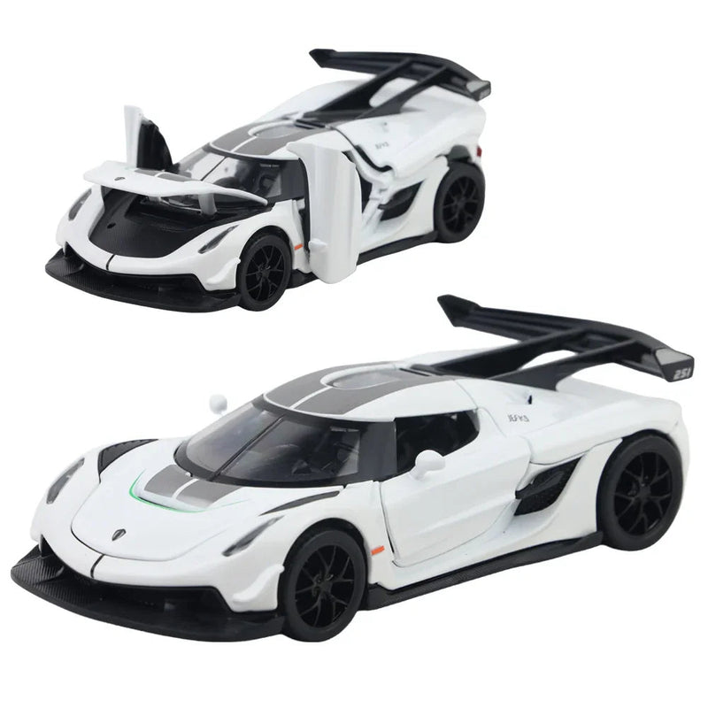 Koenigsegg Jesko Pullback Toy Car - Light, Sound with Openable Doors, 1:32 Scale (White) — image 1