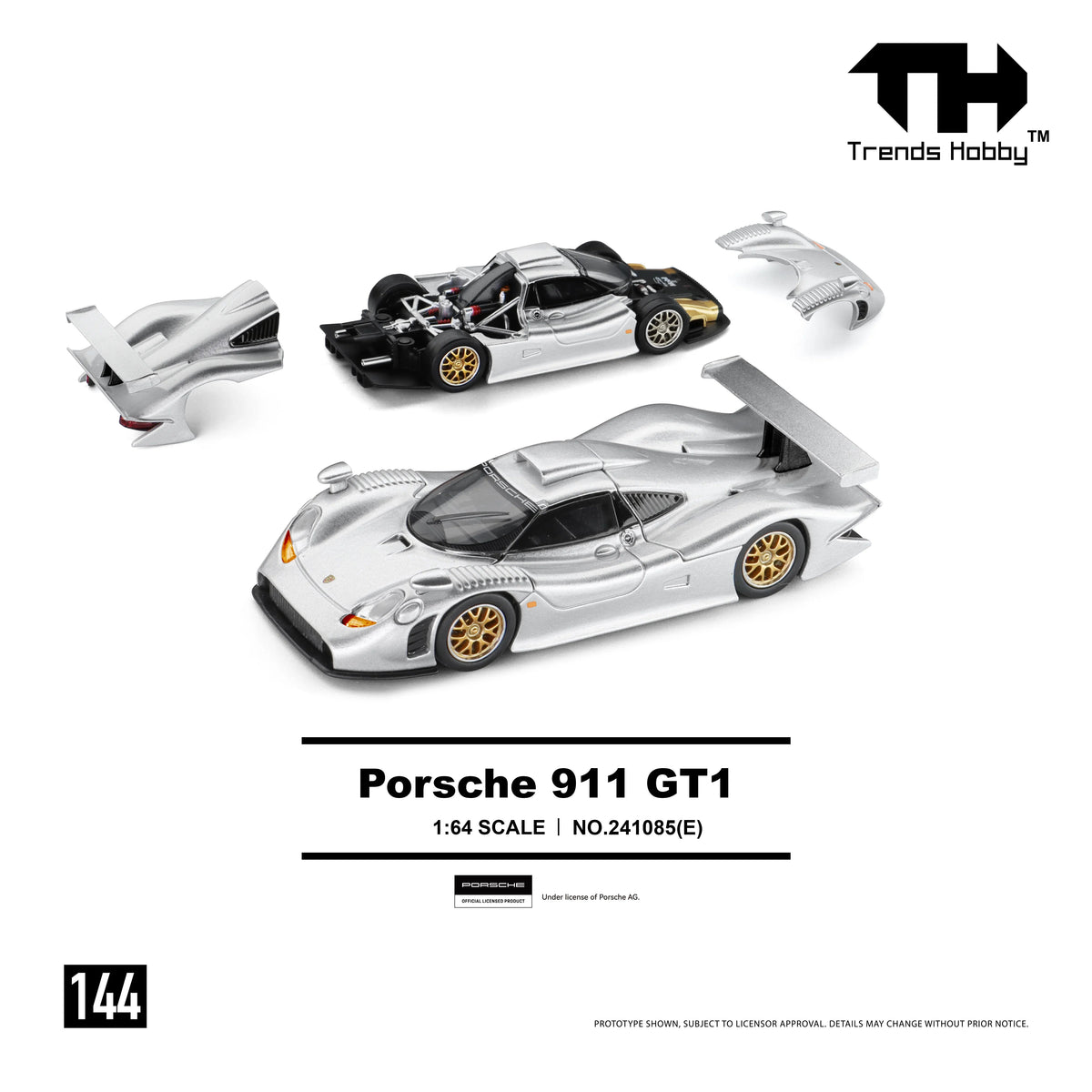 *PRE-ORDER* Porsche diecast 911 GT1 1998, 1:64 Scale (Silver) — image 1
