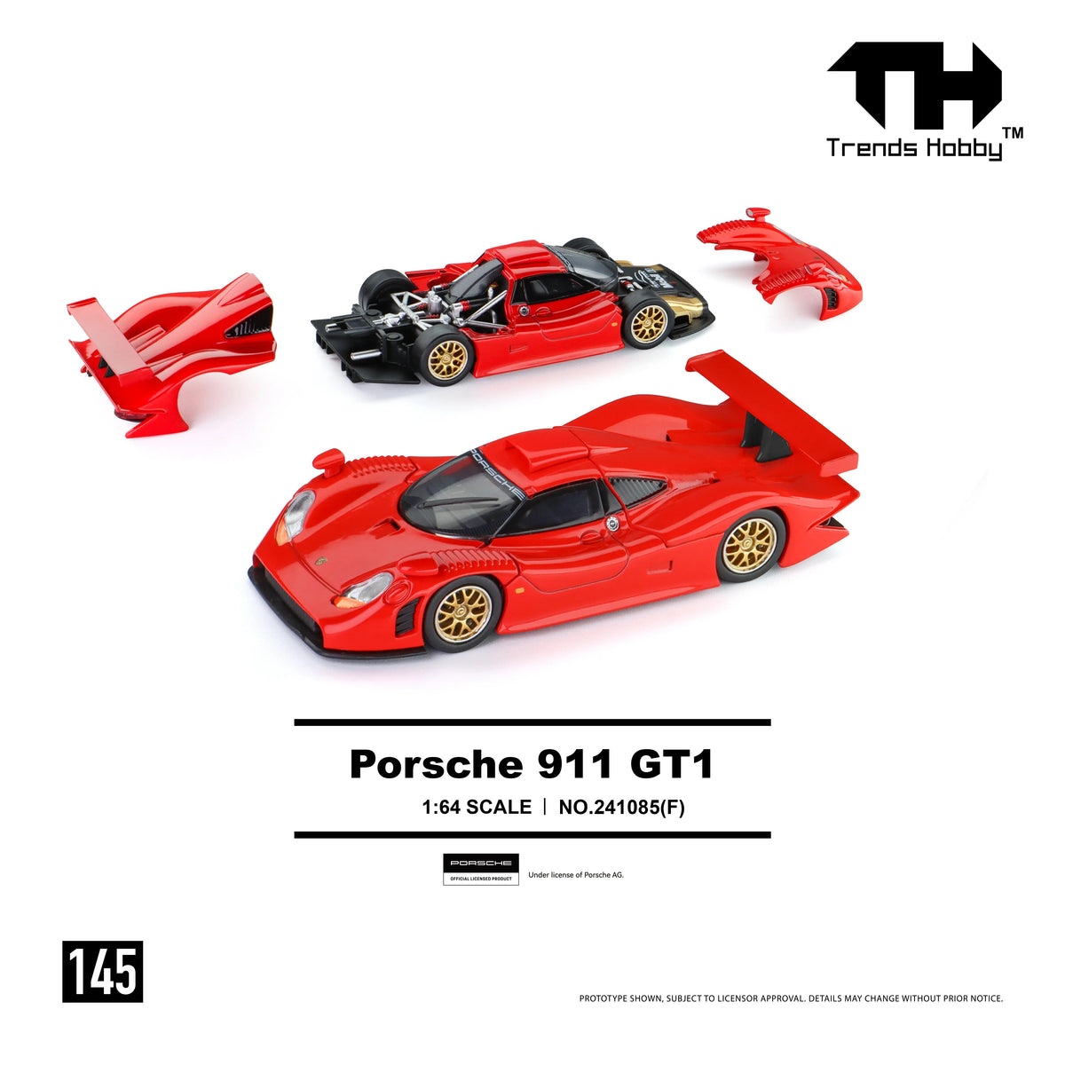 *PRE-ORDER* Porsche diecast 911 GT1 199, 1:64 Scale (Red) — image 1