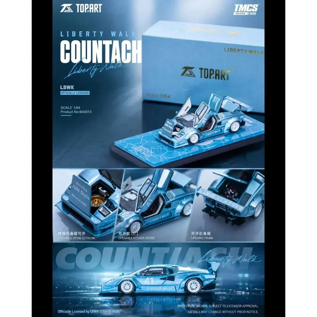 *TMCS 2026* Liberty Walk Lamborghini Countach Widebody, 1:64 Scale (Blue) — image 1