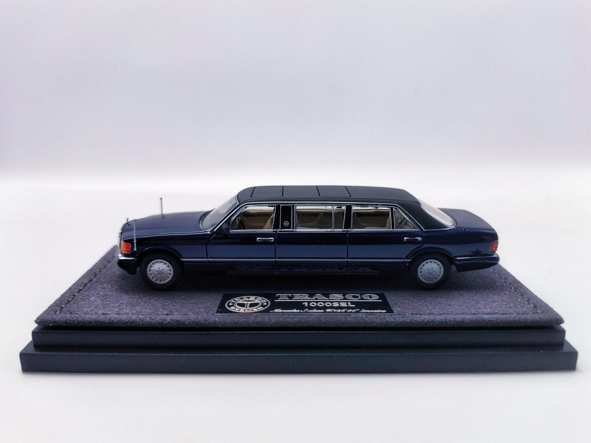 *HEC 2026* Mercedes S-Class W126 44" Limosine Trasco 1000SEL, 1:64 Scale (Blue) — image 3