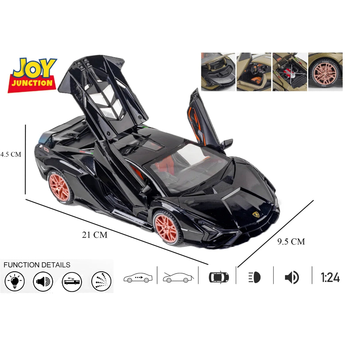 Lamborghini Lightning - Light, Sound with Openable Doors, 1:24 Scale (Black) — image 5