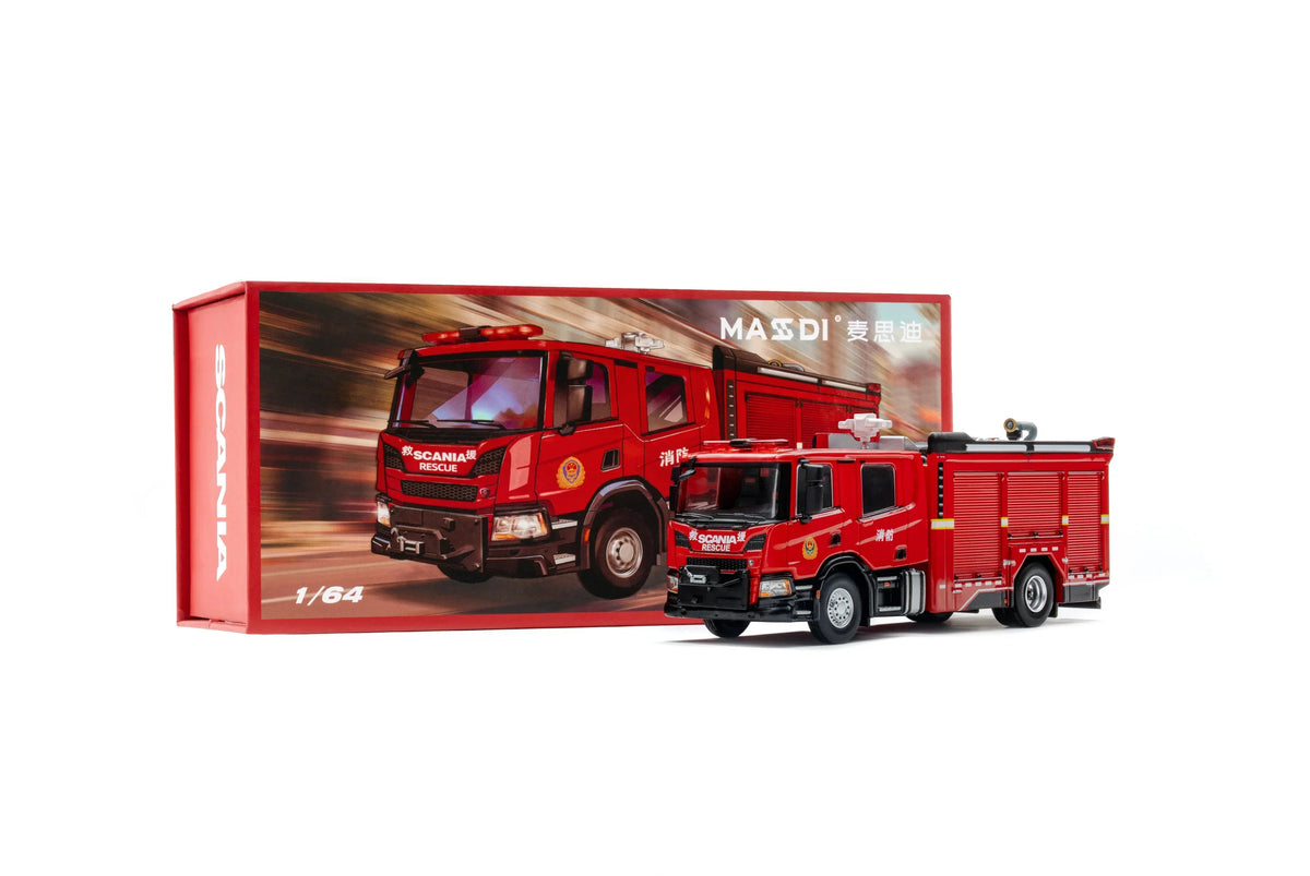 *HEC 2026* Scania Urban Main Battle Fire Truck, 1:64 Scale (Red) — image 1