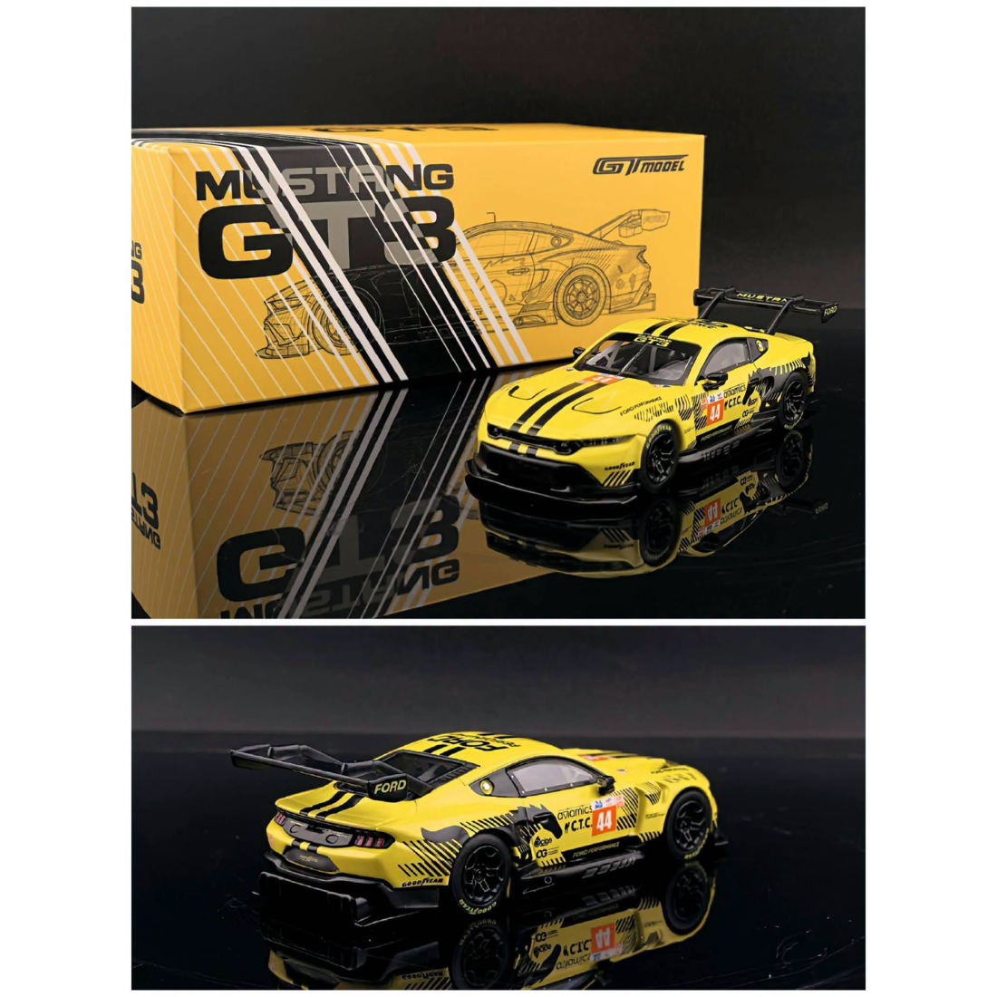 *Pre-Orders* Mustang GT3 Yellow #44 Livery (Limited to 1000pcs), 1:64 Scale — image 1