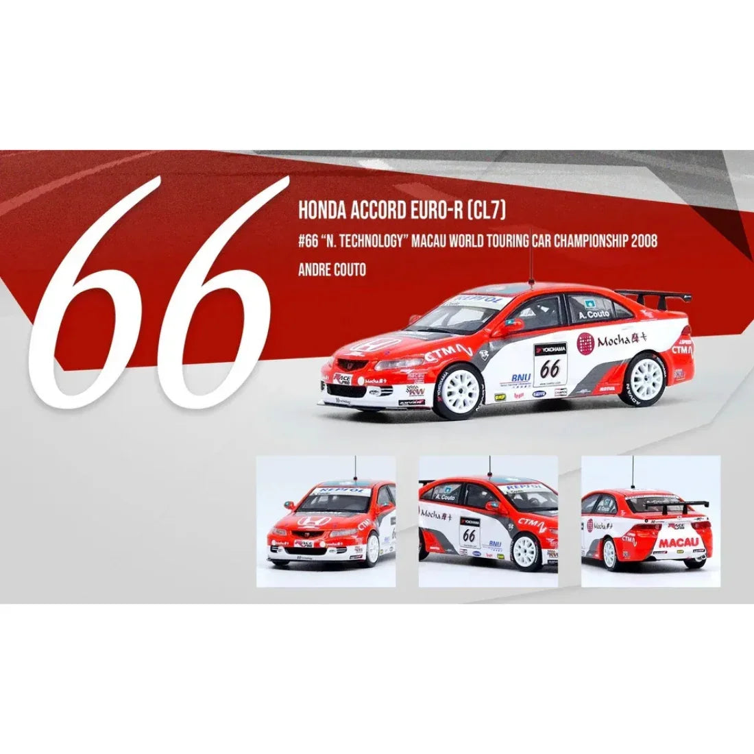Honda ACCORD Euro-R (CL7) #66 "N. Technology" Macau World Touring Car Champion, 1:64 Scale — image 3