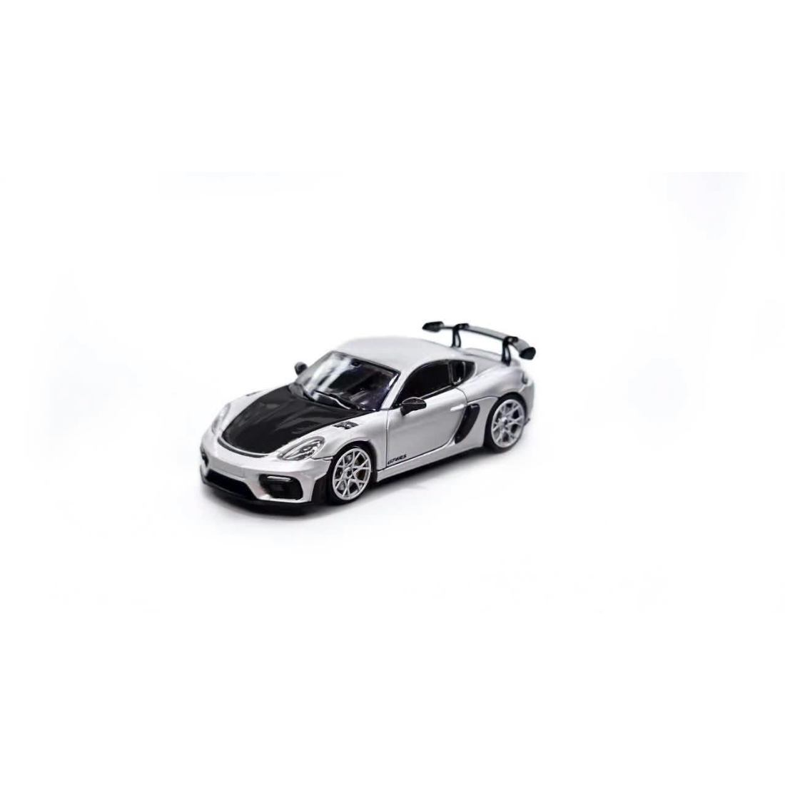 *Pre-Orders* Porsche 718 GT4 RS Silver with Full Carbon-Hood, 1:64 Scale — image 1