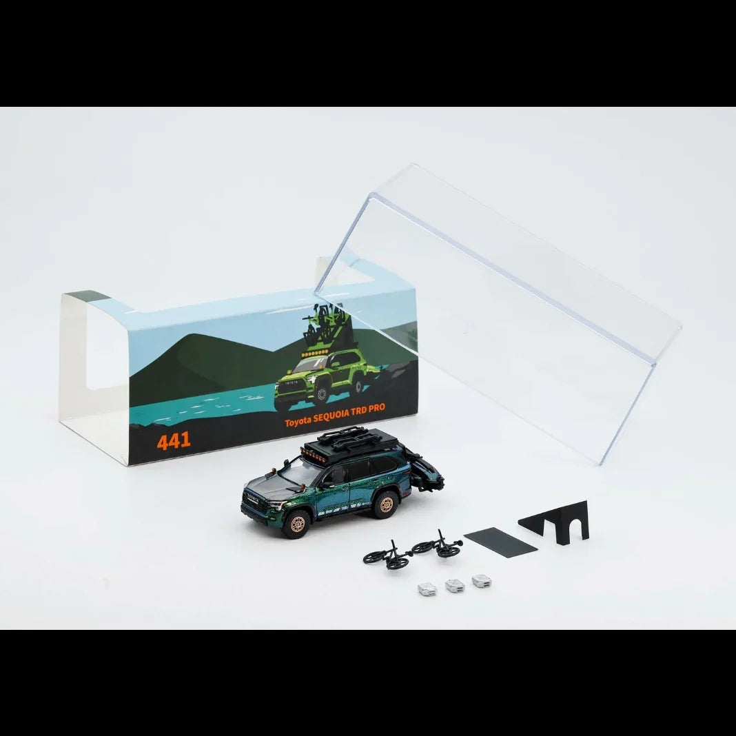 *PRE-ORDER* Toyota Sequoia TRD Pro with Boat, Bicycle & Other Accessories Included Magic Green, 1:64 Scale (Chameleon Green) — image 2