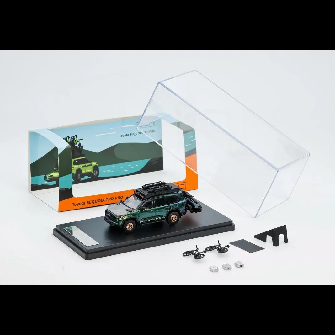 *PRE-ORDER* Toyota Sequoia TRD Pro with Boat, Bicycle & Other Accessories Included Magic Green, 1:64 Scale (Chameleon Green) — image 1