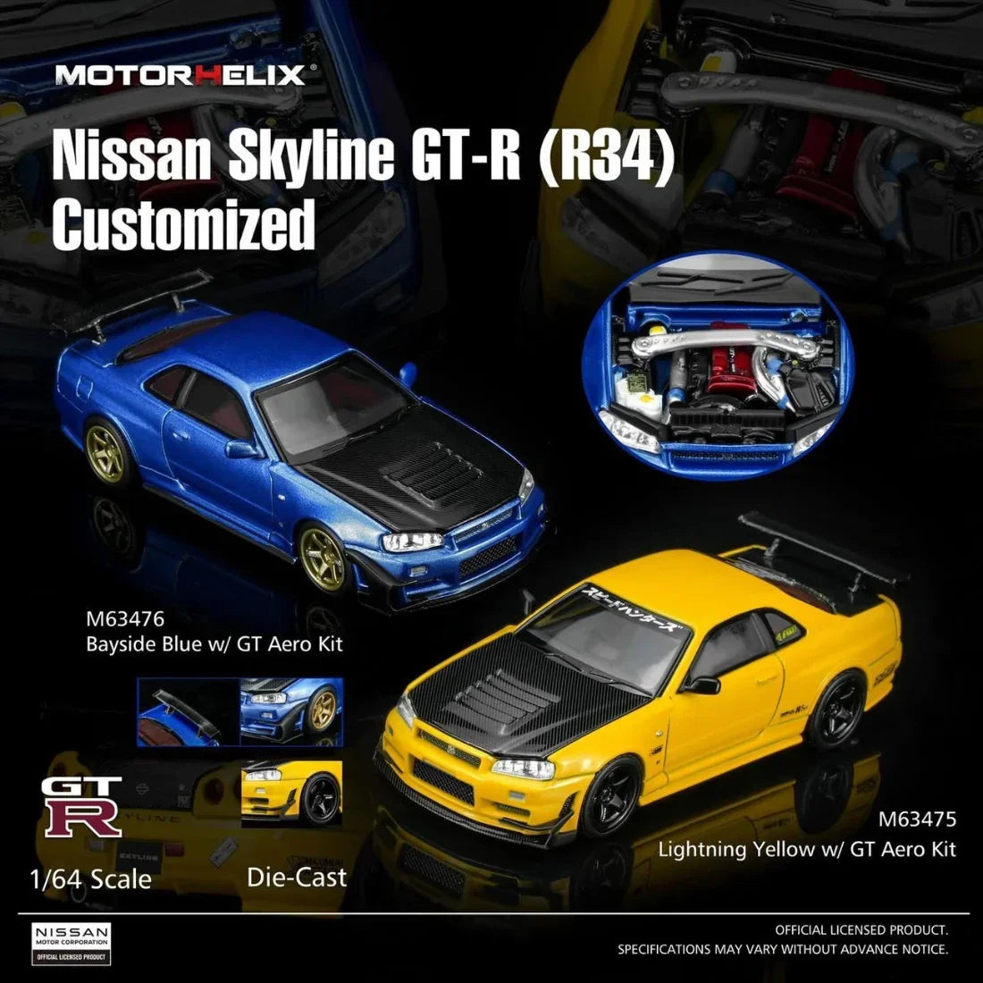 *PRE-ORDER* Nissan Skyline GT-R (R34) Customized W/GT Aero Kit, 1:64 Scale (Bayside Blue) — image 2