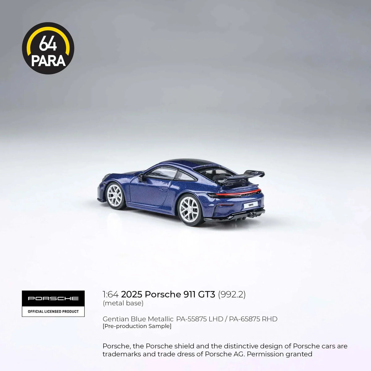 Porsche diecast 911 GT3 (992.2) 2025, 1:64 Scale (Blue) — image 4