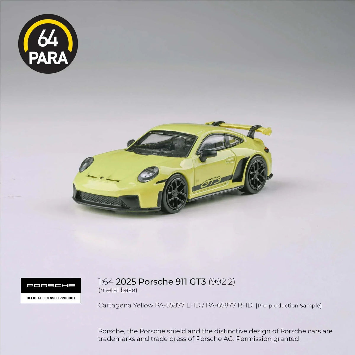 Porsche diecast 911 GT3 992.2 Cartagena 2025, 1:64 Scale (Yellow) — image 3