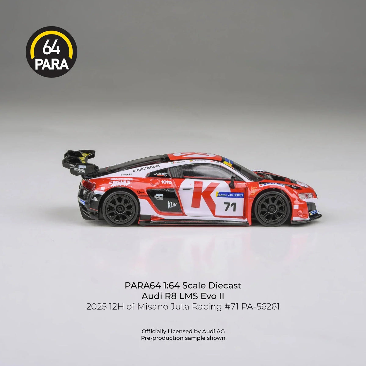 Audi R8 LMS Evo 2025 12H of Misano Juta Racing #71, 1:64 Scale (White & Red) — image 4