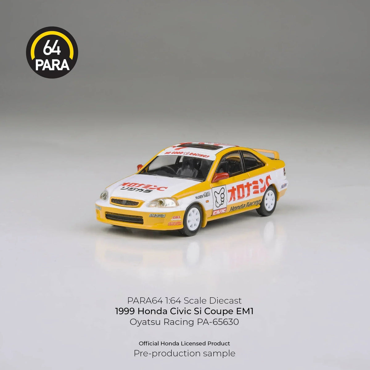 Honda Civic EM1 Oyatsu Racing 1999, 1:64 Scale (Yellow) — image 1