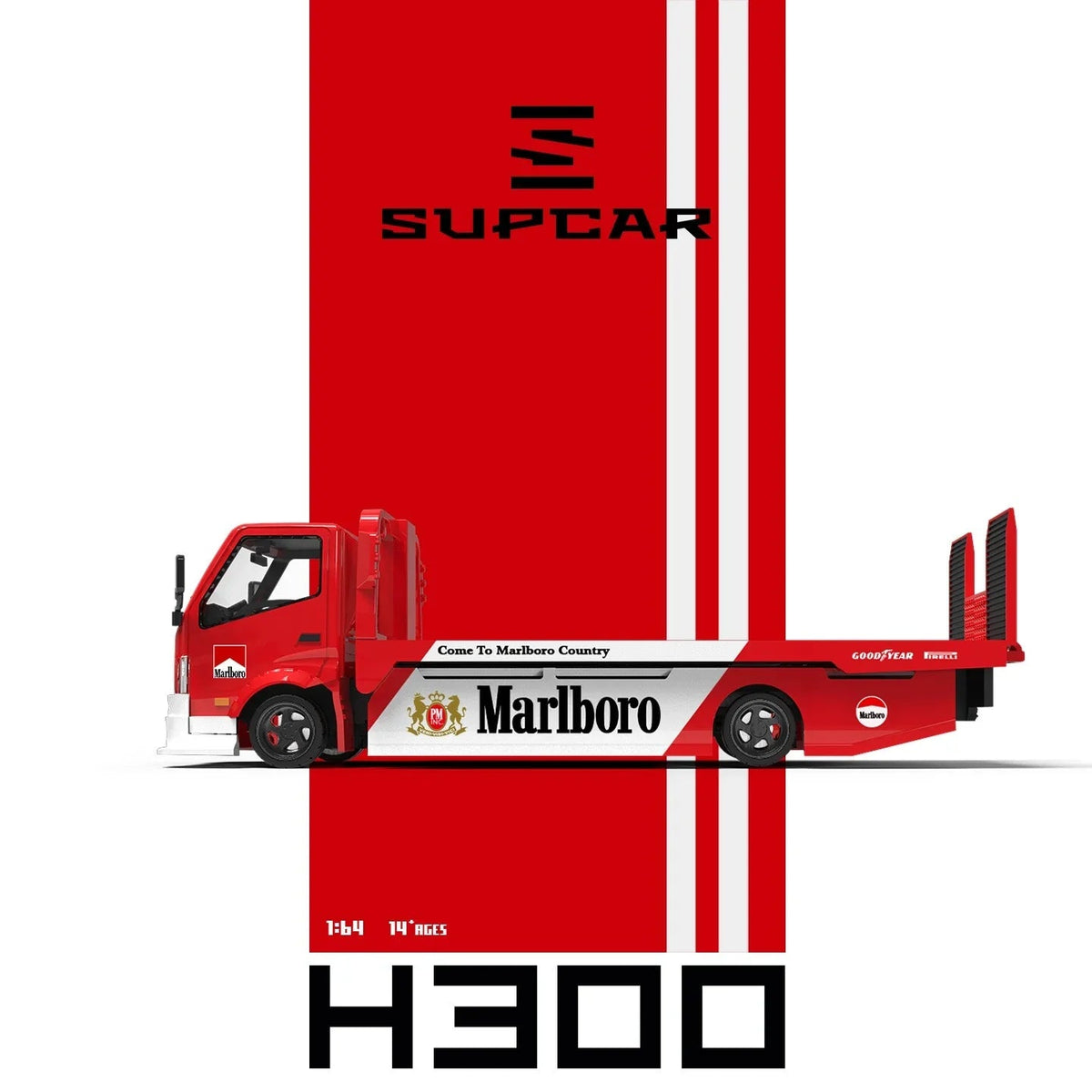 *PRE-ORDER* SUPCAR H300 Flatbed Transport Trailer - Marlboro Painted, 1:64 Scale — image 4