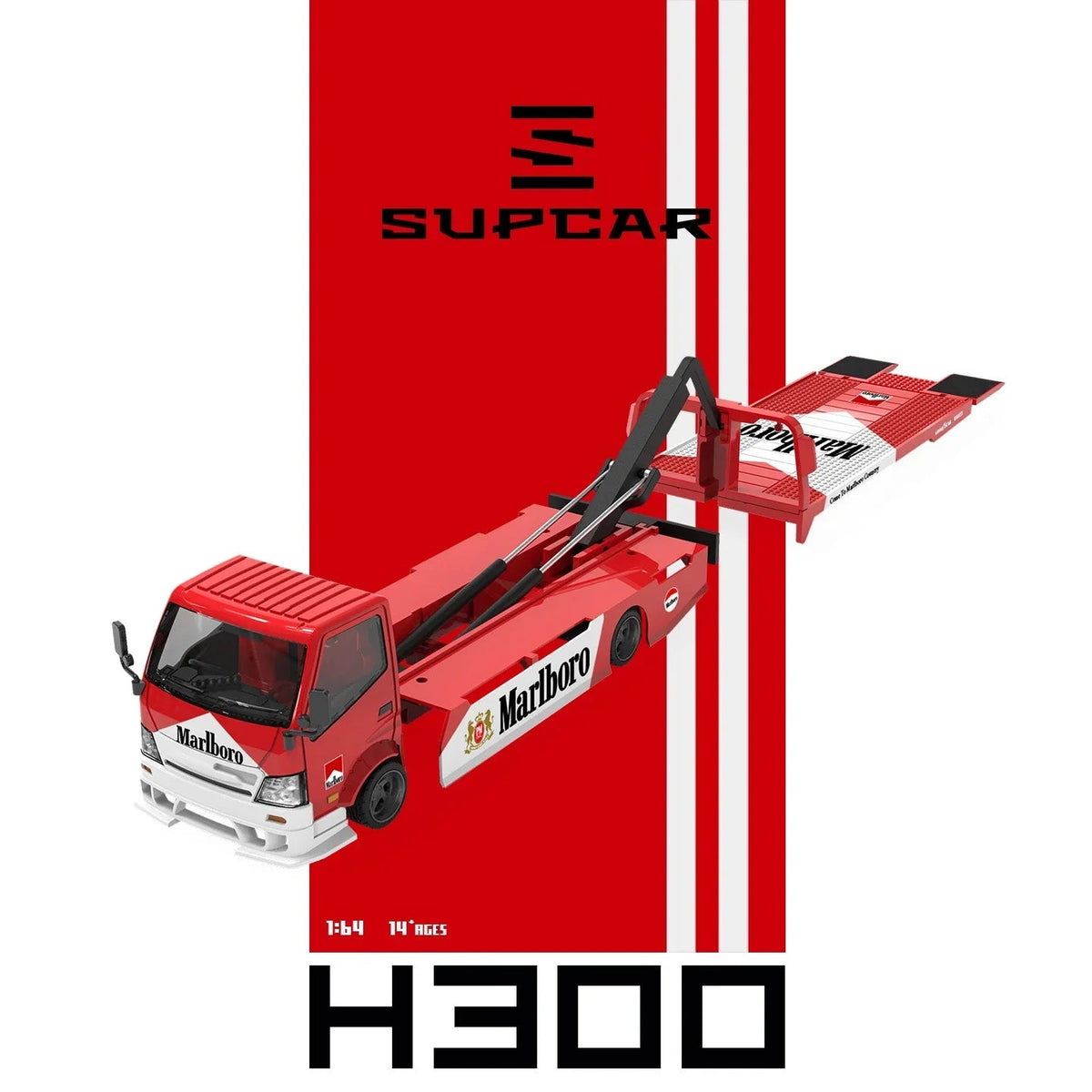 *PRE-ORDER* SUPCAR H300 Flatbed Transport Trailer - Marlboro Painted, 1:64 Scale — image 3