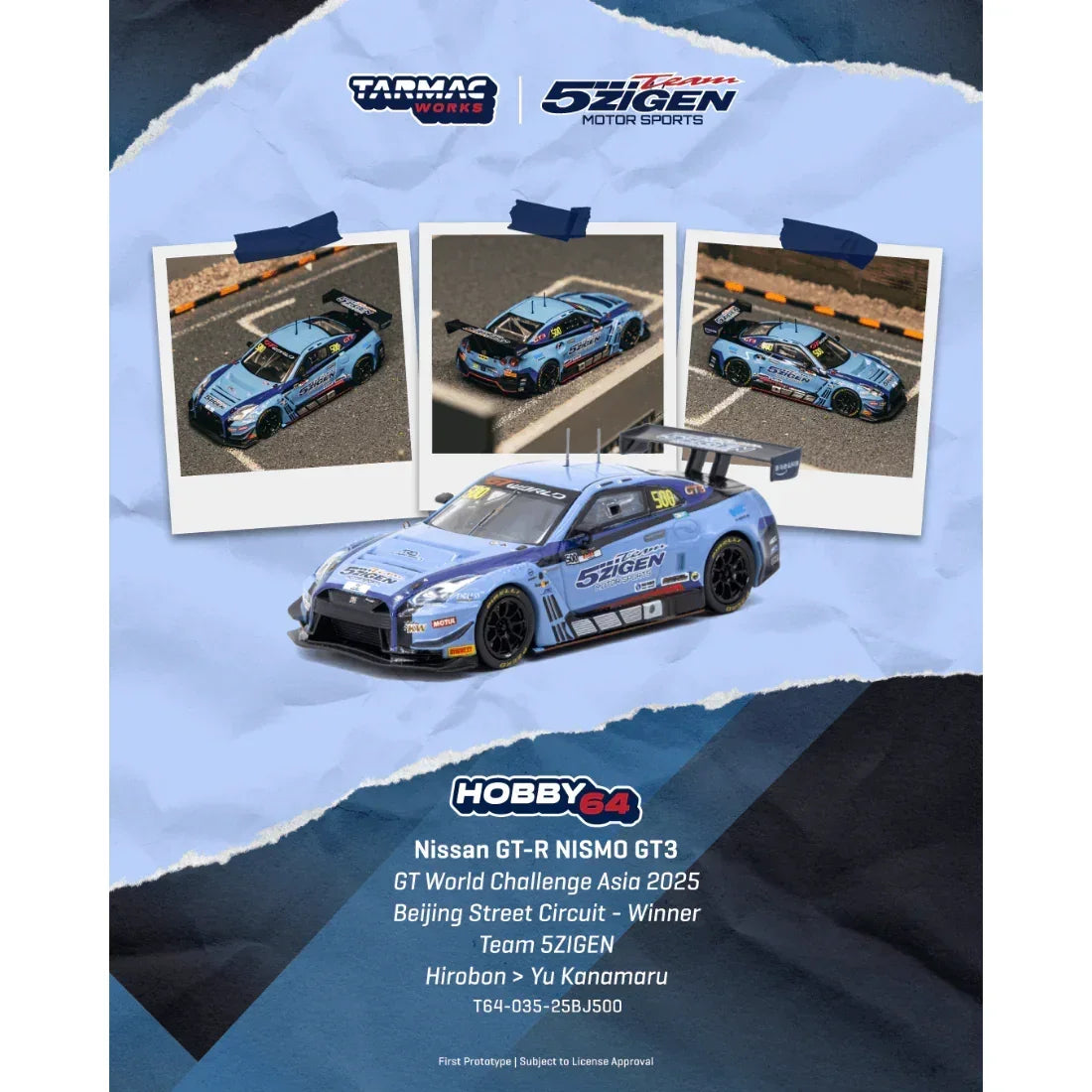 *PRE-ORDER* Nissan GT-R NISMO GT3 GT World Challenge Asia 2025 Beijing Street Circuit - Winner TEAM 5ZIGEN, 1:64 Scale — image 1