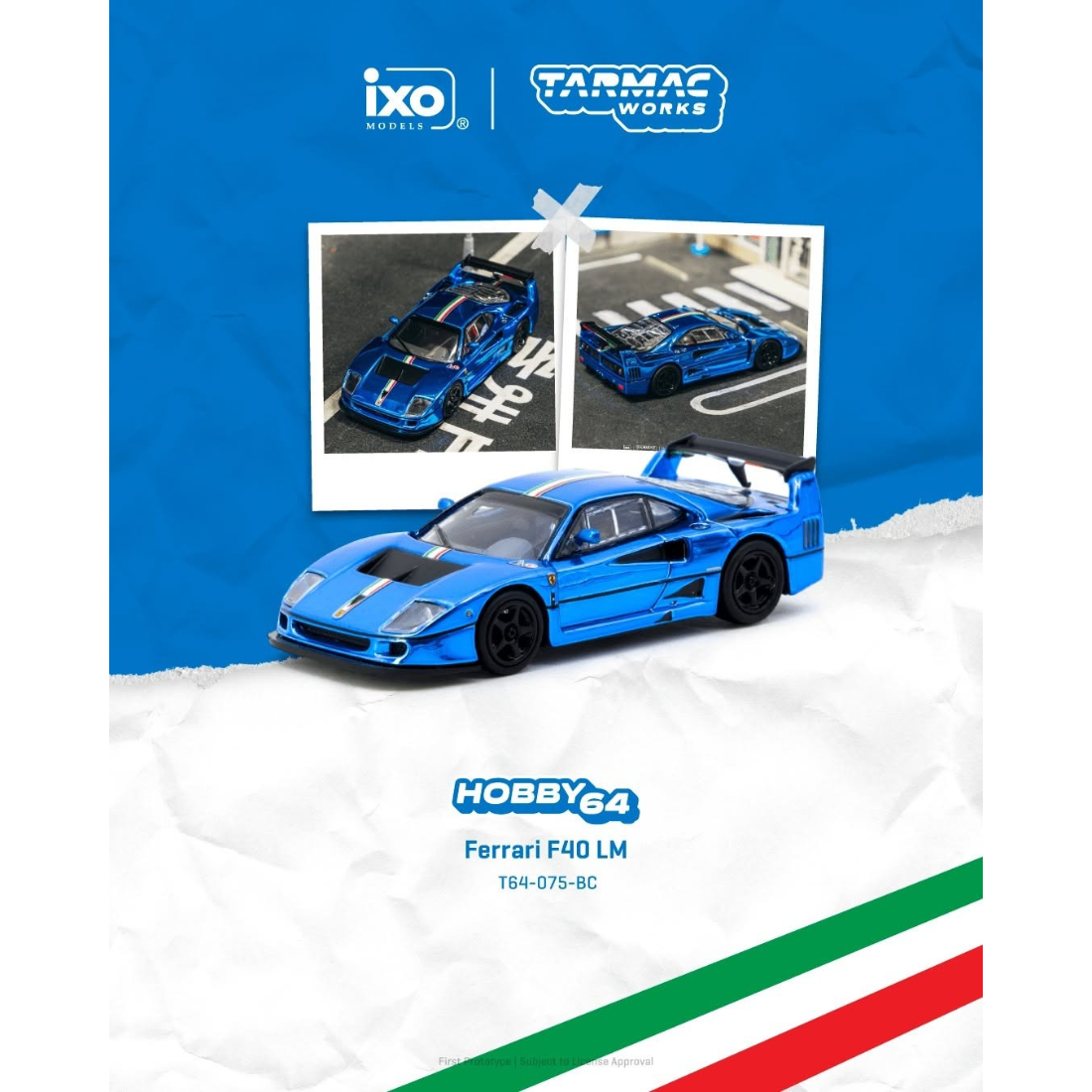 *PRE-ORDER* Ferrari F40 LM, 1:64 Scale (Chrome Blue) — image 1