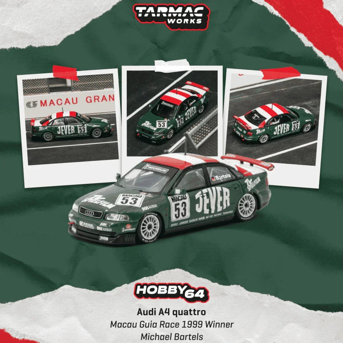 *PRE-ORDER* Audi A4 Quattro Macau Guia Race 1999 Winner Michael Bartels, 1:64 Scale — image 1