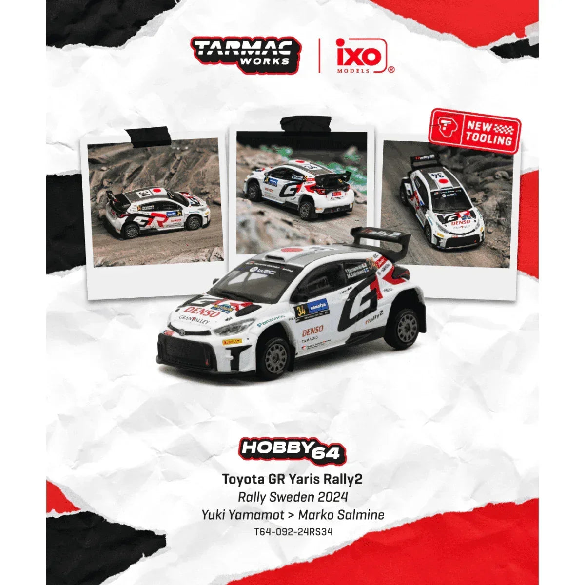 *PRE-ORDER* X iXO Models Toyota GR Yaris Rally2 Sweden 2024 Yuki Yamamoto / Marko Salminen, 1:64 Scale — image 1