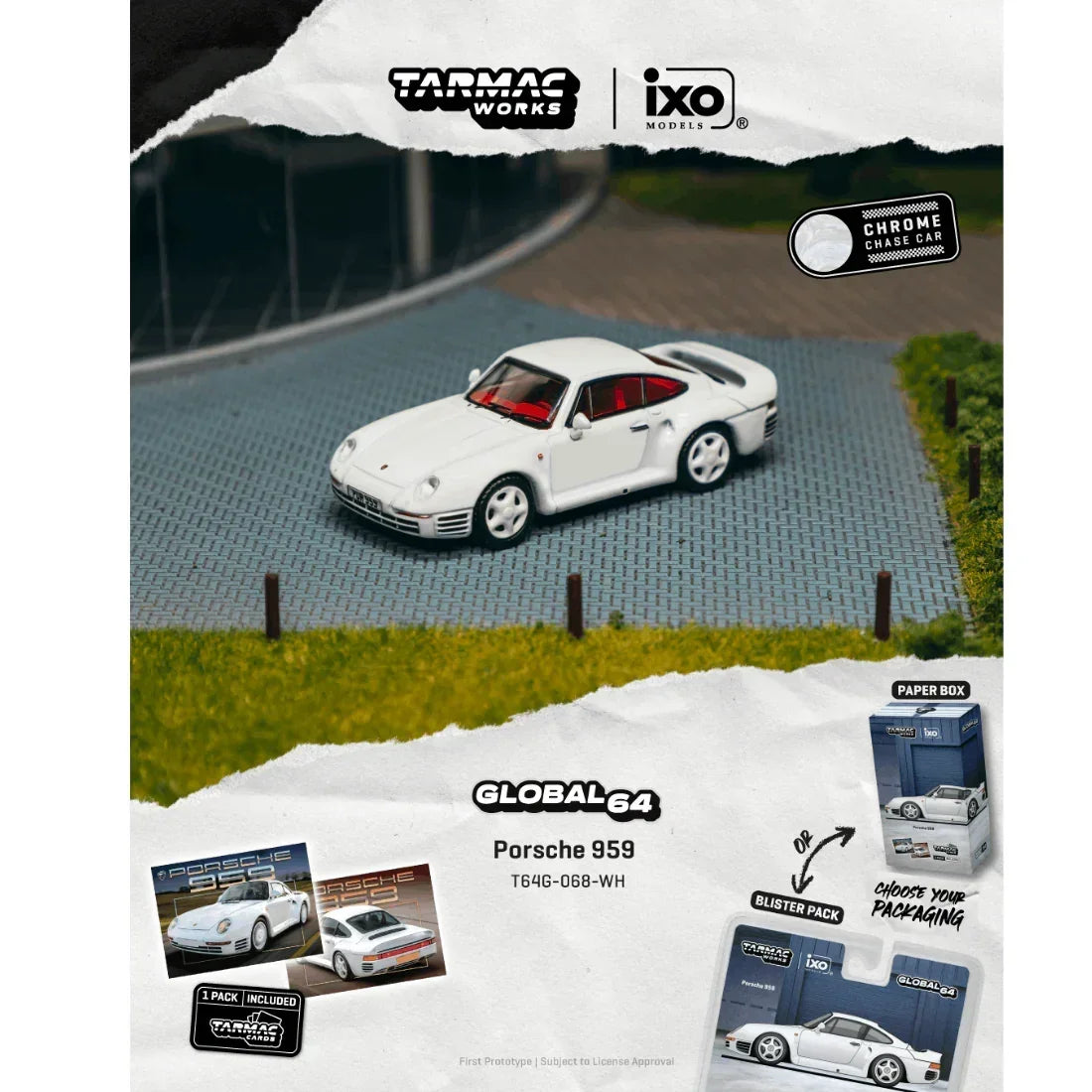*PRE-ORDER* Porsche diecast 959 Chance of Chase Car (Model Car + Trading Cards Combo Set), 1:64 Scale (White) — image 2