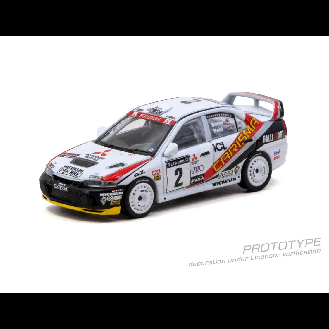 *PRE-ORDER* Mitsubishi Carisma GT Evolution IV RAC Rally 1997 (Chance of Chase Car), 1:64 Scale — image 1
