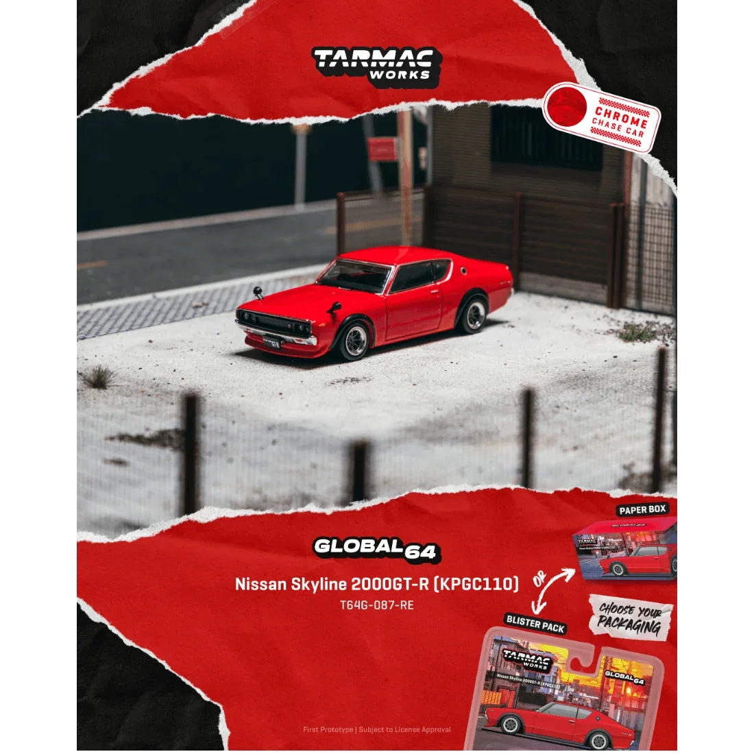 *PRE-ORDER* Nissan Skyline 2000GT-R (KPGC110) (Chance of Chase Car), 1:64 Scale (Red) — image 5