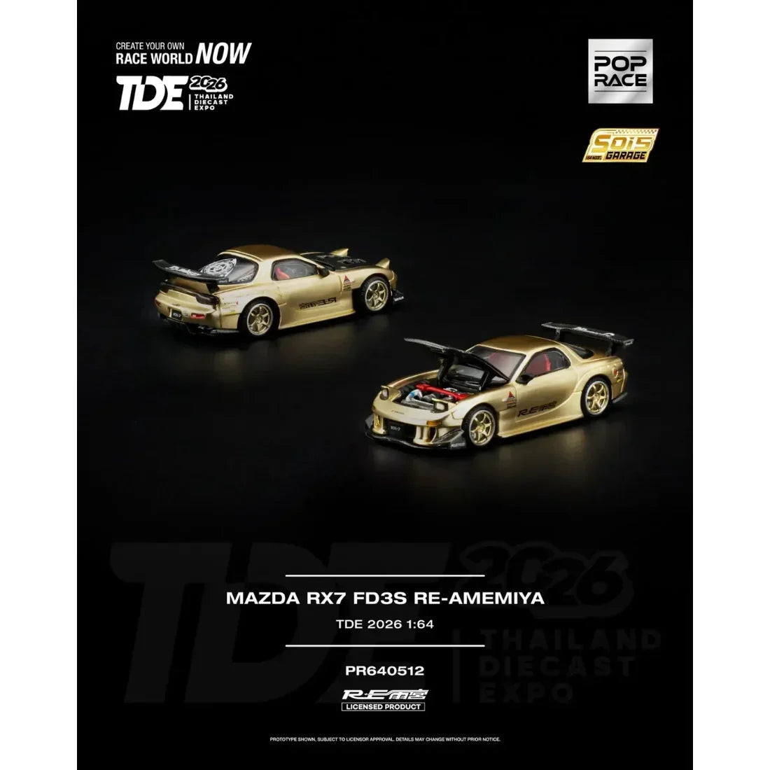 *TDE 2026* Mazda RX-7 FD3S RE-Amemiya with Carbon Fiber Hood (Open Hood with Engine Details), 1:64 Scale — image 1