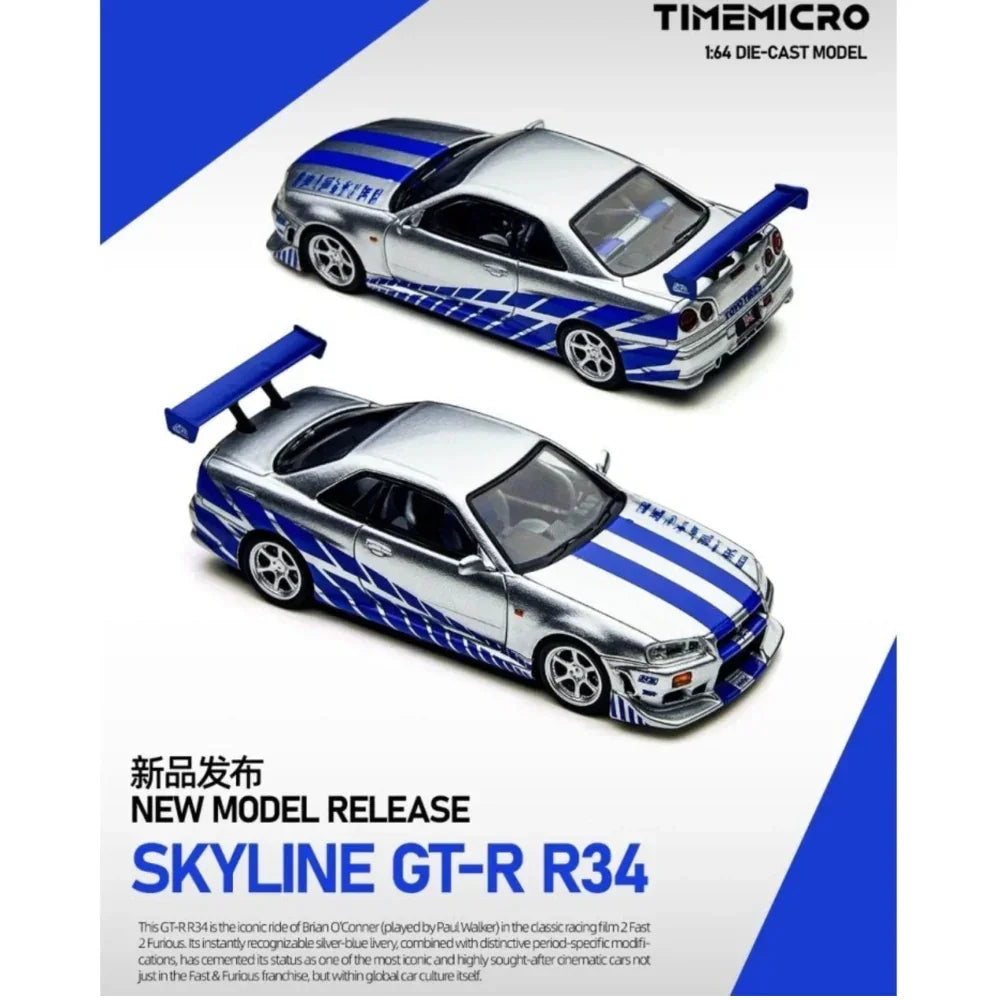 Nissan Skyline GT-R R34 FNF, 1:64 Scale (Silver/ Blue) — image 1