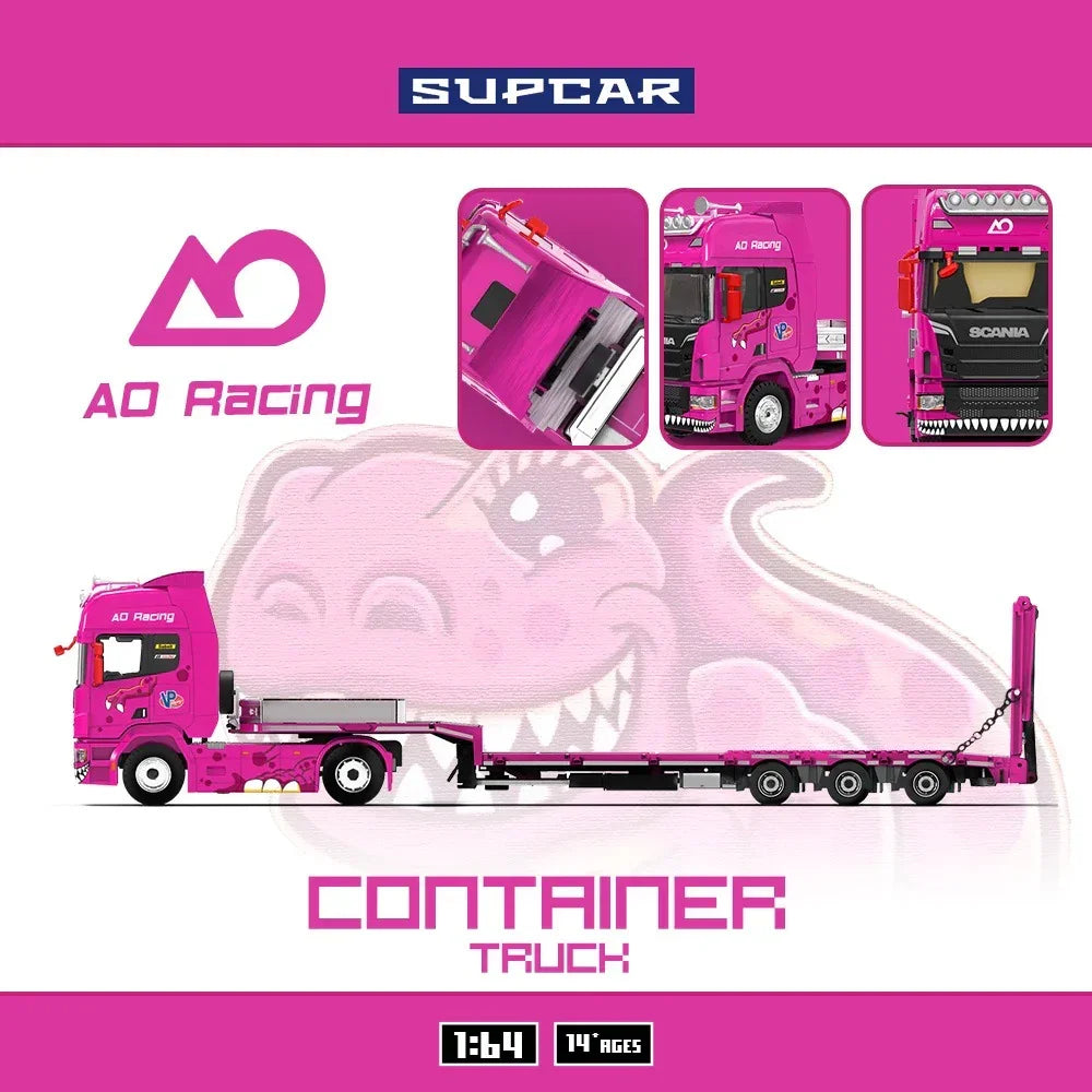 *PRE-ORDER* Scania Flatbed Transport Vehicle - Tyrannosaurus Rex, 1:64 Scale (Pink) — image 1
