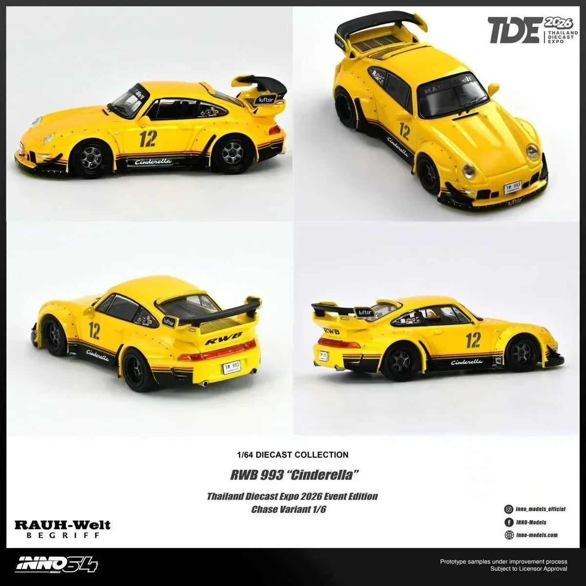 *TDE 2026* Porsche diecast RWB 993 Yellow Cindrella Livery (Chance of Chase Car), 1:64 Scale — image 3
