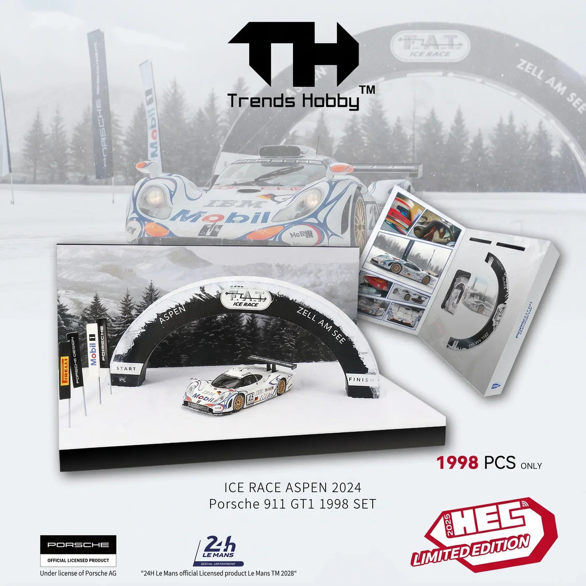 *HEC 2026* Porsche diecast 911 GT1 Ice Race Aspen 2024 Limited Edition 1998 Sets, 1:64 Scale (White) — image 1