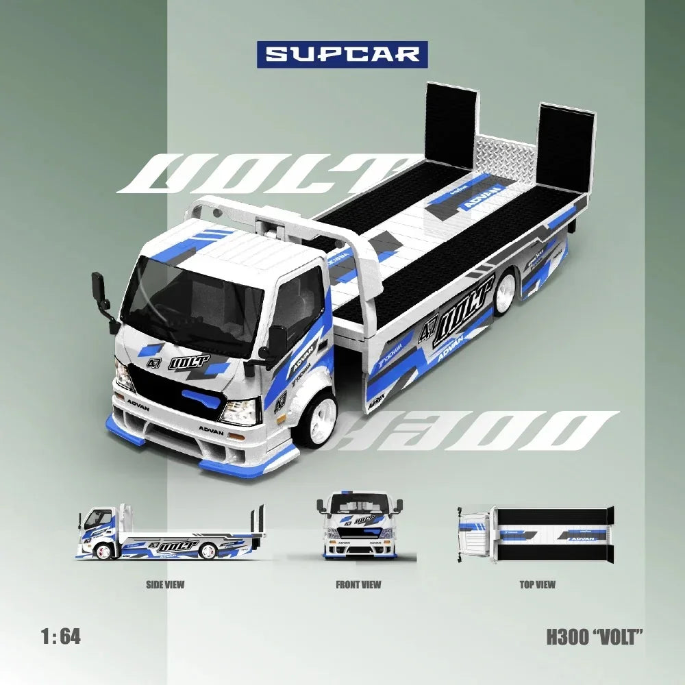 Advan H300 Flatbed Transport Trailer, 1:64 Scale (Blue & White) — image 1