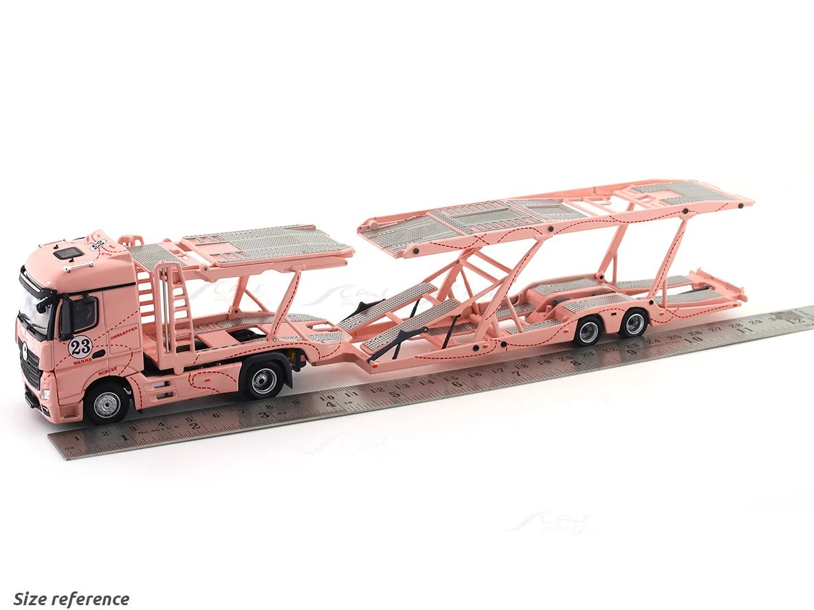 Mercedes-Benz Actros Double Axle Towing Truck - Pink Pig - Right-Hand Drive (Includes 1:64 Honda Fit Model Car with Matching Livery), 1:64 Scale — image 3