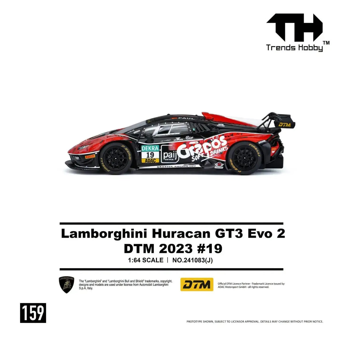 *PRE-ORDER* Lamborghini Huracan GT3 EVO2 Red-Black DTM 2023 #19, 1:64 Scale — image 3