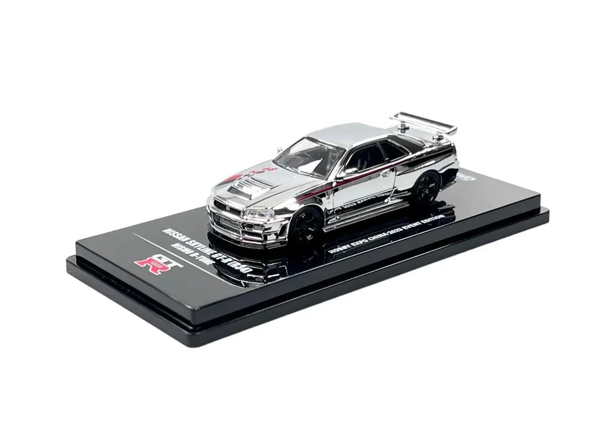 Nissan Skyline GT-R (R34) Nismo R-Tune Silver Chrome Hobby Expo China 2023 Event Edition,1:64 Scale (Silver) — image 1