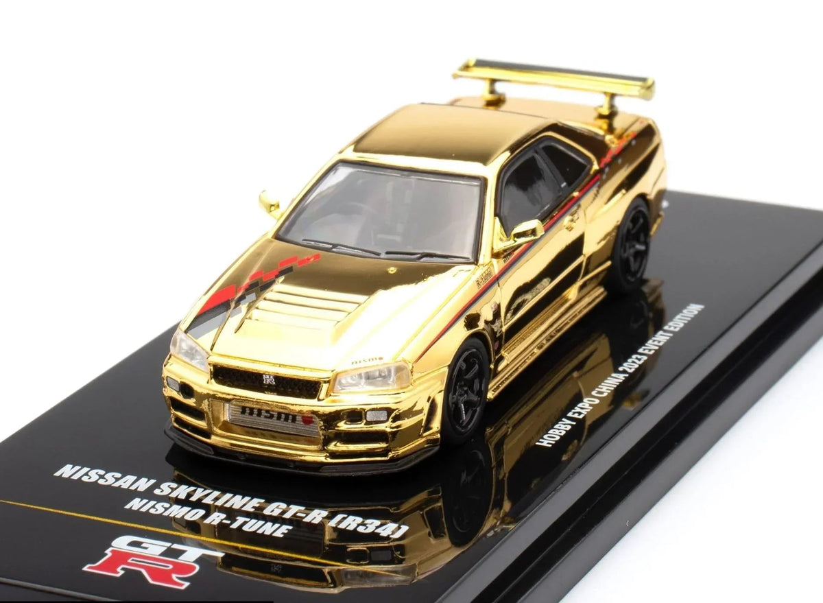 Nissan Skyline GT-R (R34) Nismo R-Tune Gold Chrome Hobby Expo China 2023 Event Edition,1:64 Scale (Gold) — image 1