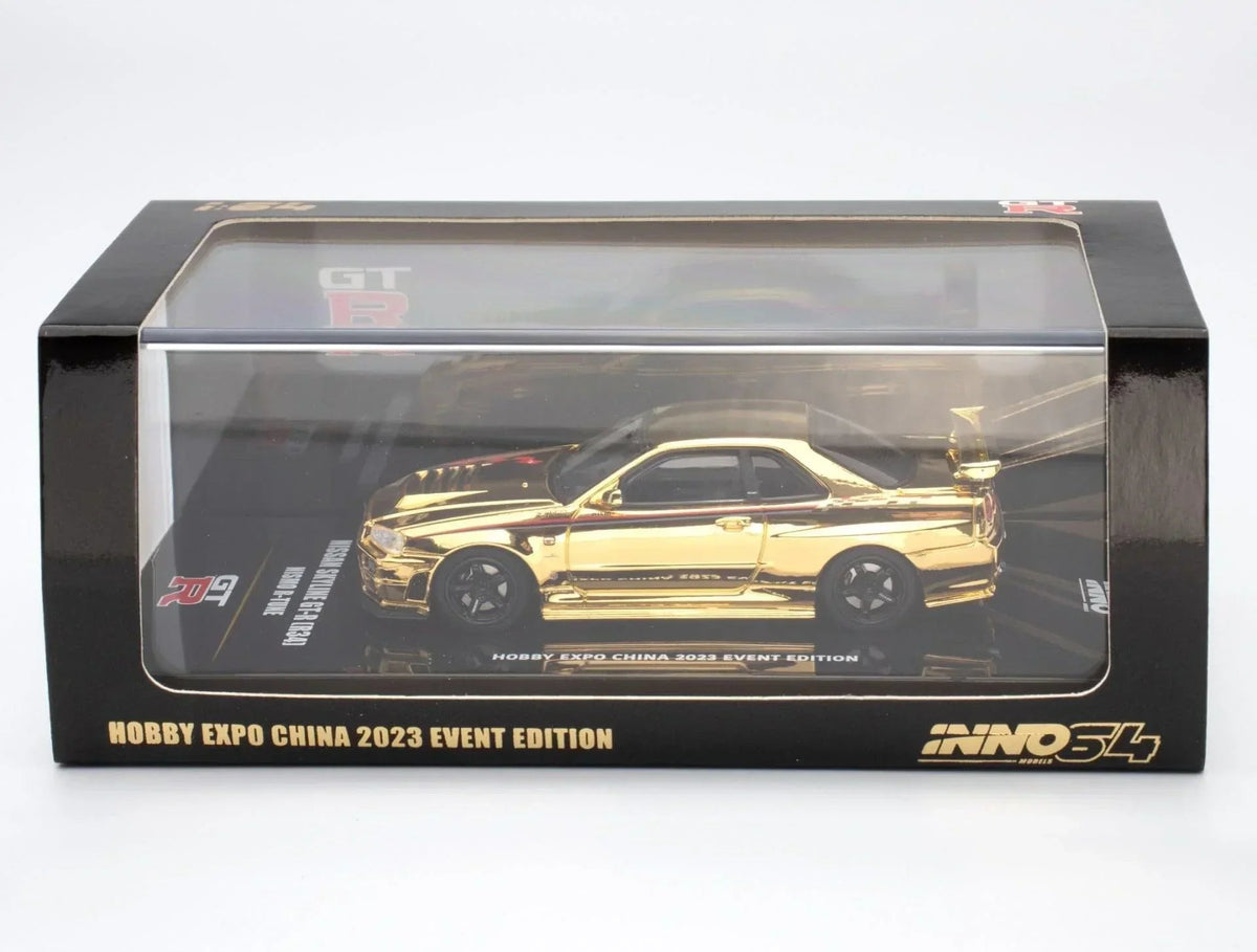 Nissan Skyline GT-R (R34) Nismo R-Tune Gold Chrome Hobby Expo China 2023 Event Edition,1:64 Scale (Gold) — image 5