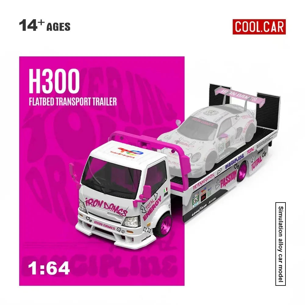 *PRE-ORDER* H300 Flatbed Transport Truck, 1:64 Scale (White & Pink) — image 2
