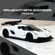 Koenigsegg Jesko Pullback Toy Car - Light, Sound with Openable Doors, 1:32 Scale (White) — image 5