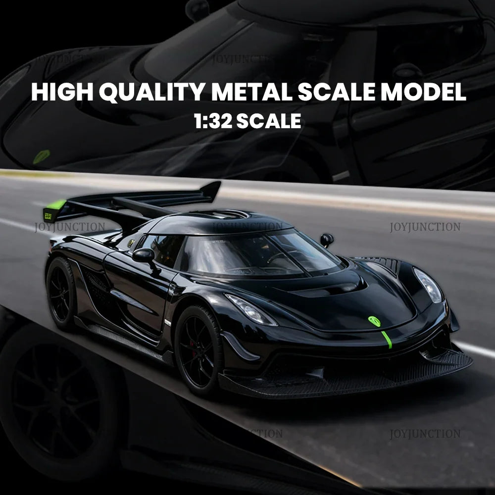 Koenigsegg Jesko Pullback Toy Car - Light, Sound with Openable Doors, 1:32 Scale (Black) — image 4