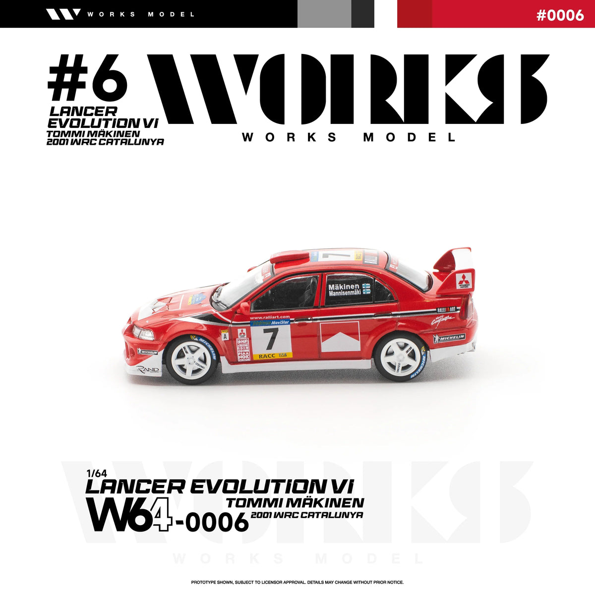 *PRE-ORDER* Mitsubishi Lancer Evolution Vi Tommi Makinen 2001 WRC Catalunya, 1:64 Scale — image 2