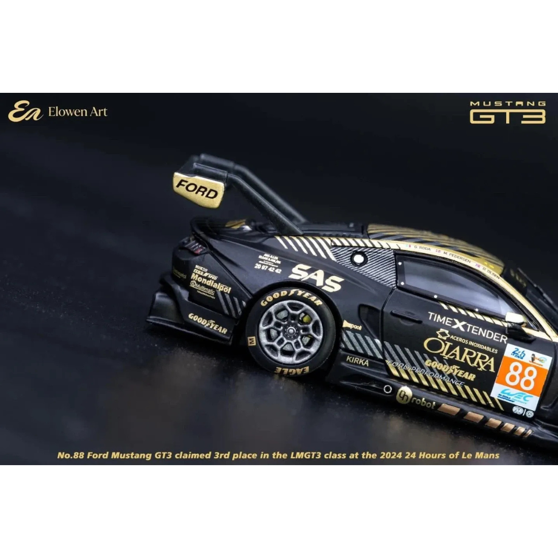 ELOWEN ART Mustang GT-3 #88 24 Hrs Lemans, 1:64 Scale (Black Gold) — image 4