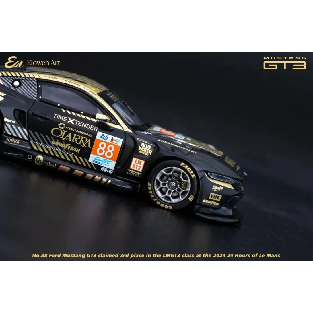 ELOWEN ART Mustang GT-3 #88 24 Hrs Lemans, 1:64 Scale (Black Gold) — image 5