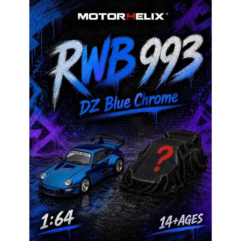 *Pre-Order* Porsche diecast RWB with Display Engine DZ P, 1:64 Scale (Blue Chrome) — image 1