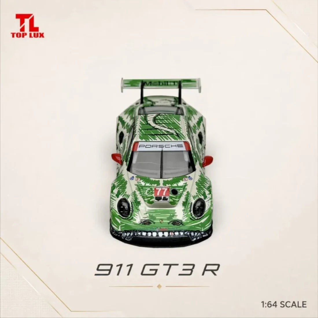 *PRE-ORDER* Porsche diecast 911 GT3 R #77 Livery Jungle Camo, 1:64 Scale (Green) — image 3