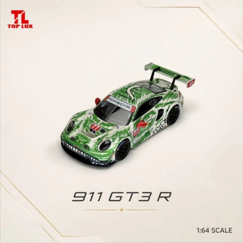 *PRE-ORDER* Porsche diecast 911 GT3 R #77 Livery Jungle Camo, 1:64 Scale (Green) — image 1