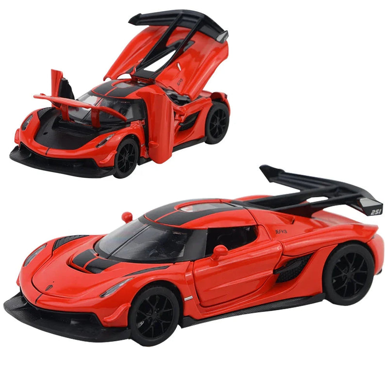 Koenigsegg Jesko Pullback Toy Car - Light, Sound with Openable Doors, 1:32 Scale (Red) — image 1