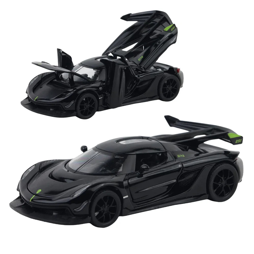 Koenigsegg Jesko Pullback Toy Car - Light, Sound with Openable Doors, 1:32 Scale (Black) — image 1